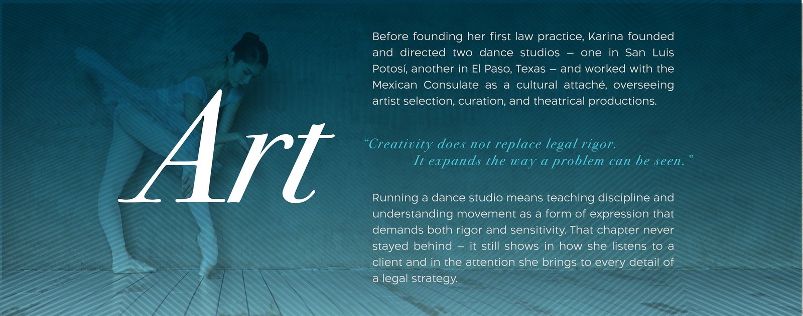 Karina Bugarini's background in dance and the arts