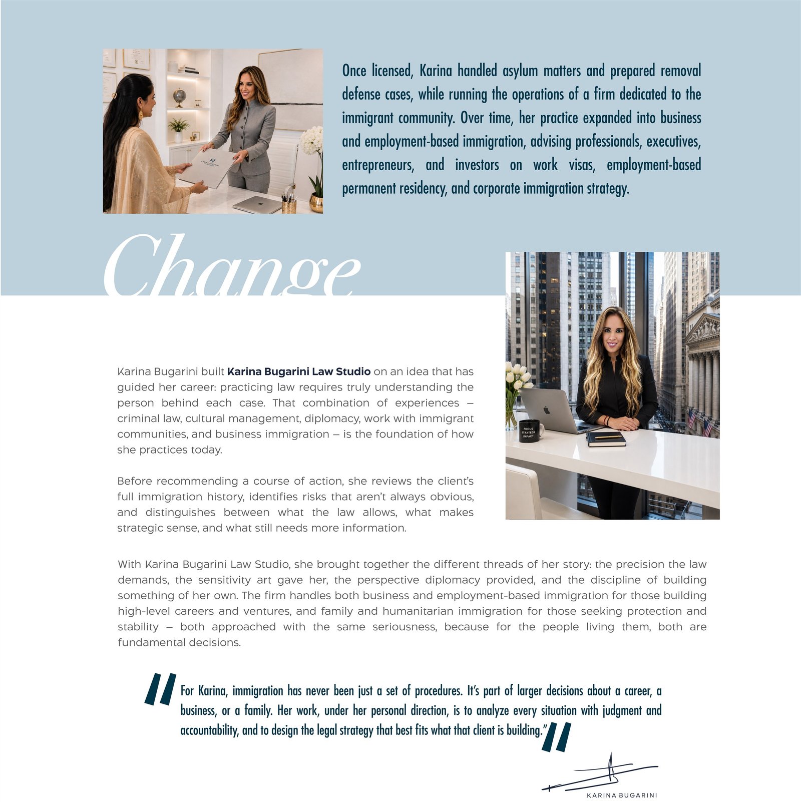 Karina Bugarini Law Studio, from change to founding the firm